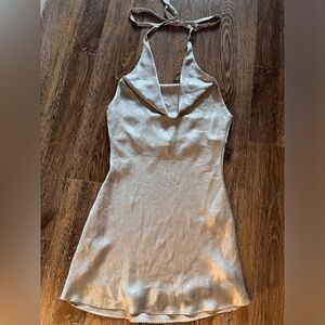 Zara slip on gold metallic mini dress with
draped detail size xs